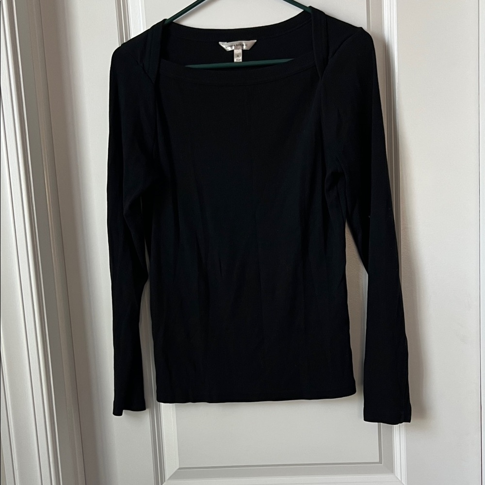 Banana Republic Ribbed Elegant Black Long Sleeve Top